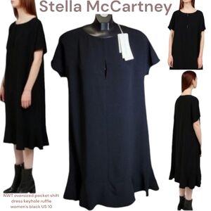 Stella McCartney oversized pocket shift dress keyhole ruffle women's black US 10